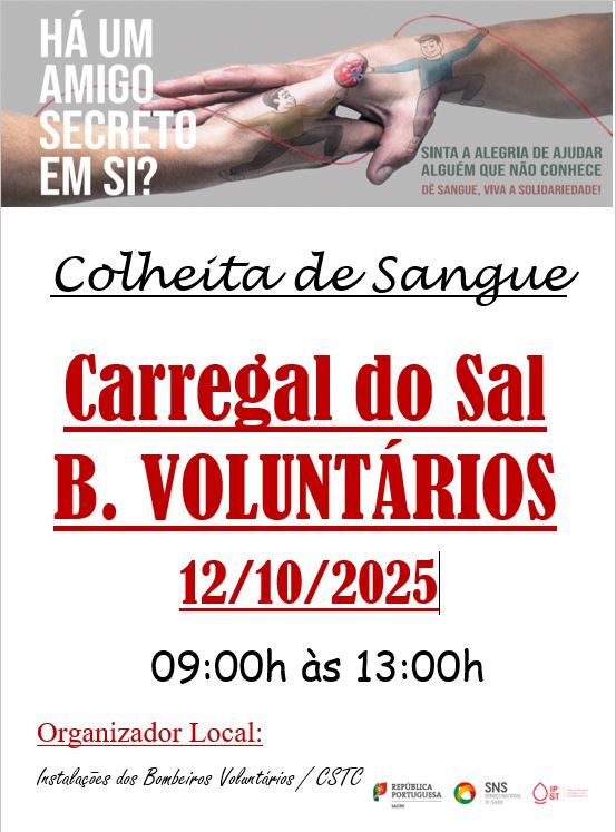 Colheita de Sangue a 12 de outubro, em Carregal do Sal